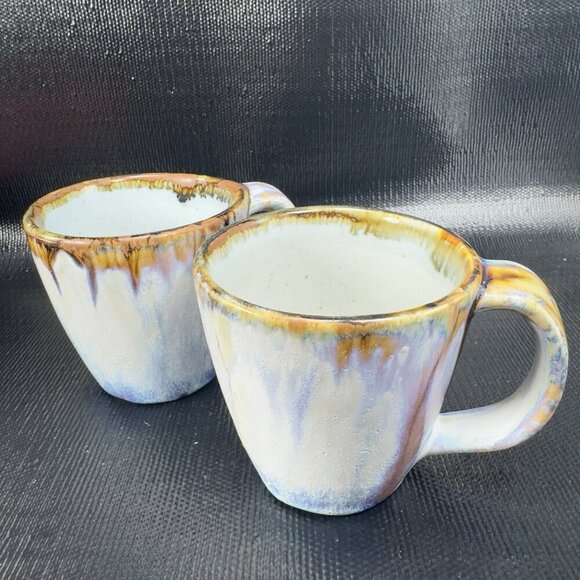 Ken Edwards Pottery Mexican Stoneware Pottery Coffee Mugs Cups Set 2 Drip Glaze - Picture 16 of 16